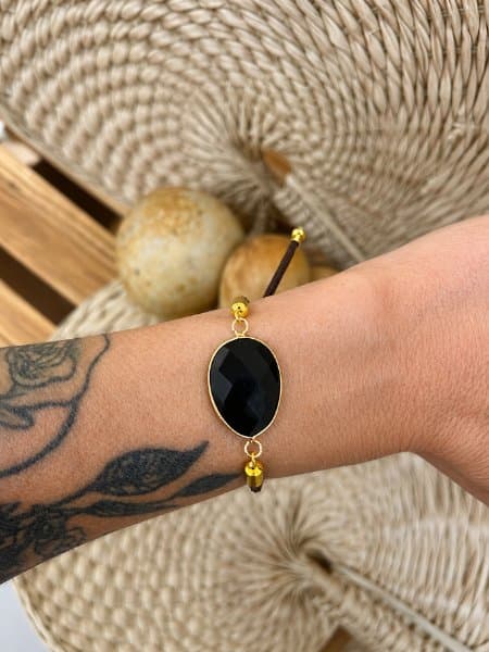 Pulseira de cordão ajustável – Obsidiana negra