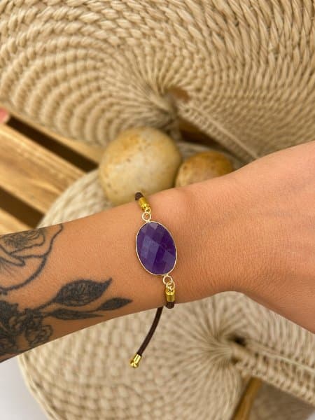 Pulseira de cordão ajustável – Ametista brasileira