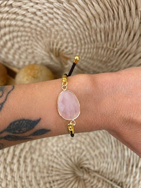 Pulseira de cordão ajustável – Quartzo rosa brasileiro