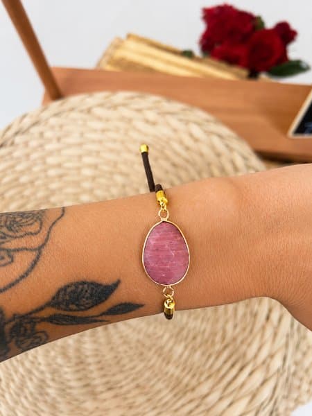 Pulseira de cordão ajustável – Rodonita brasileira